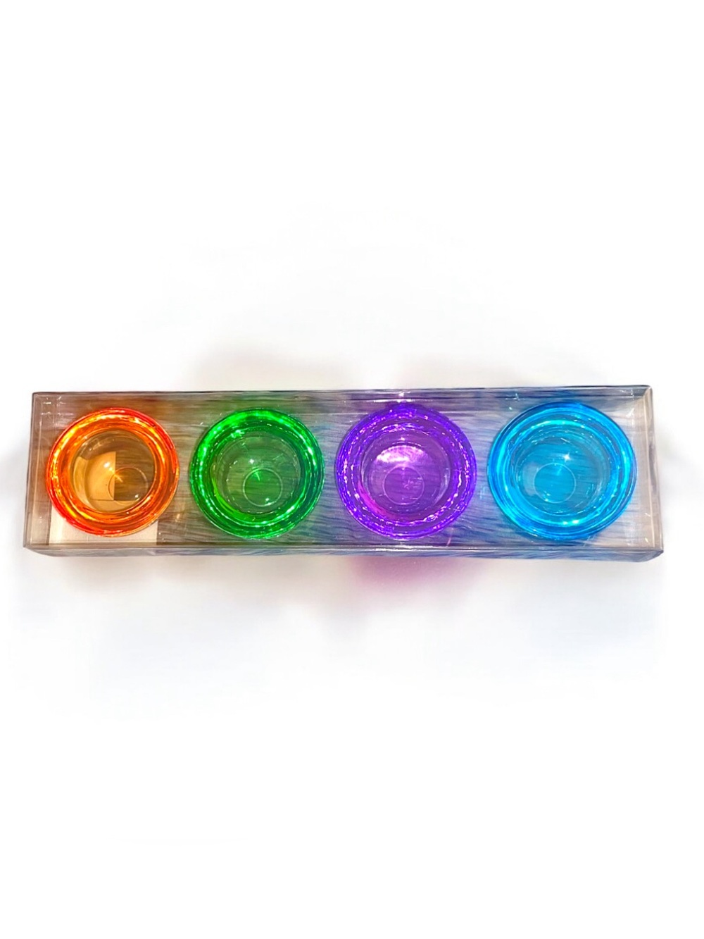 Set of 4 Rainbow Glass Tealight Candle Holders / Mini Votive Pinch Bowls